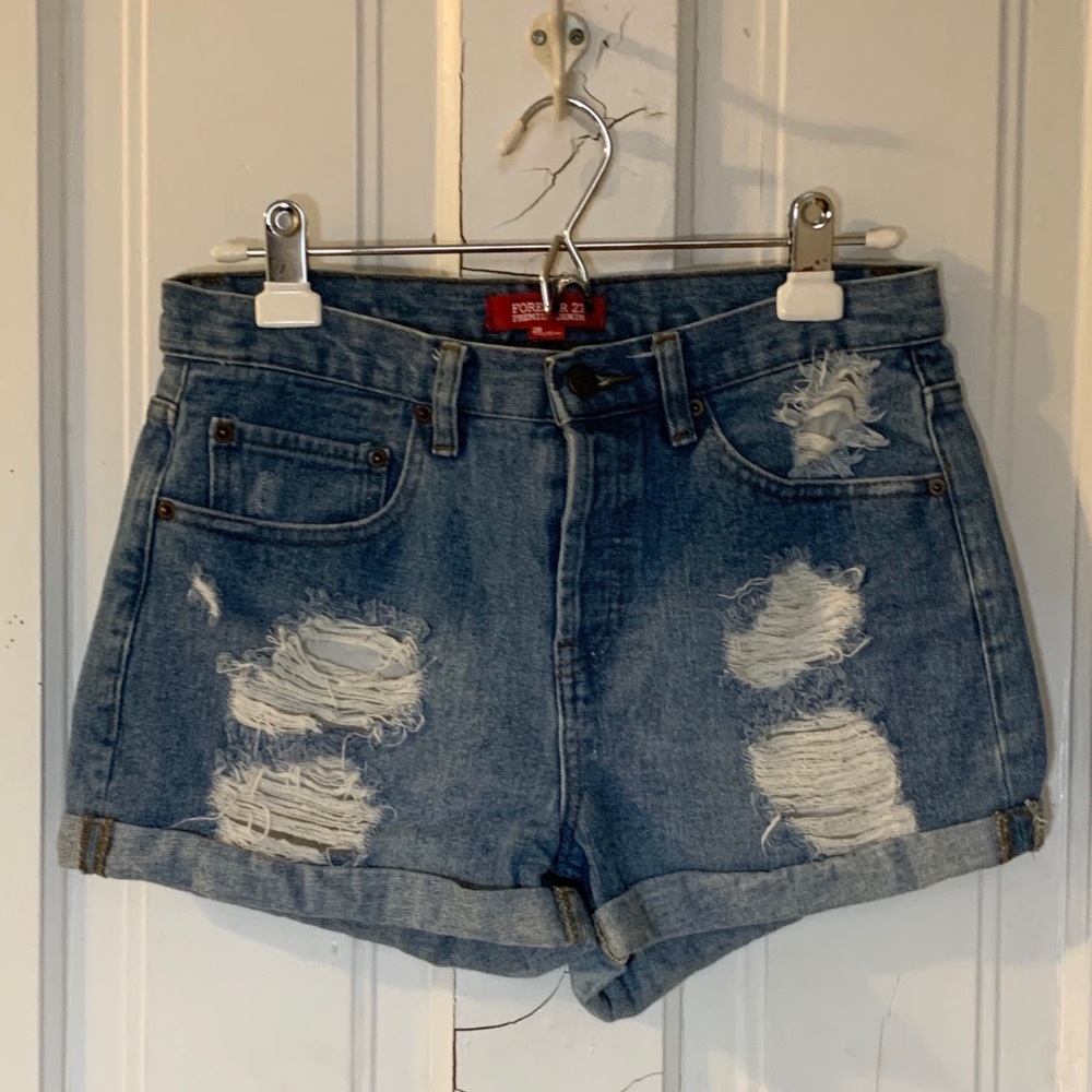 Distressed High Waisted Jean Shorts (Forever 21)